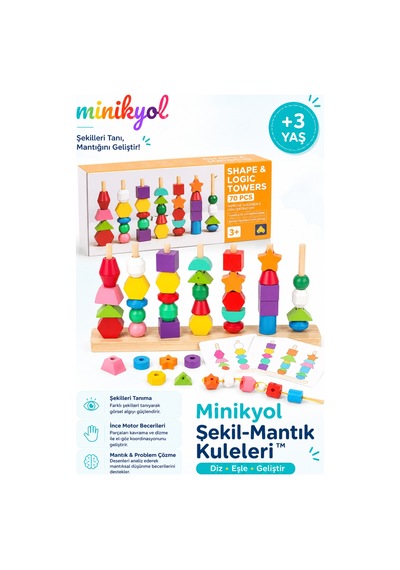 Şekil-mantık Kuleleri Ahşap Geometrik Şekiller Ve Çubuğa Dizme Eğitim Seti