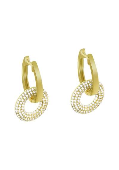 Tesbihane Beyaz Zirkon Taşlı Hulahop Model Gold Renk 925 Ayar Gümüş Kadın Küpe