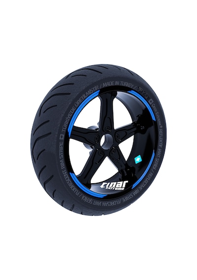 Double Stripe Tasarımlı Azur Mavi Jant Şeridi Sticker Çınar Extreme