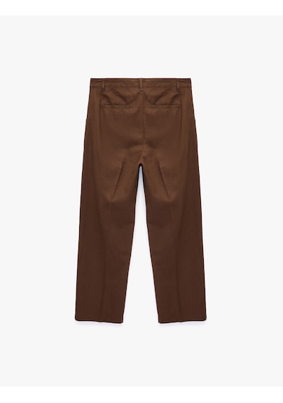 Koton Regular Fit Cepli Pamuk Keten Karışımlı Pileli Pantolon Kahverengi 6sam40142nw Çikolata Kahve
