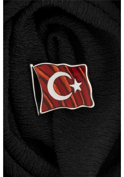 Büyük Boy Mineli Türk Bayrağı Gümüş Rozet -8473 Gümüş