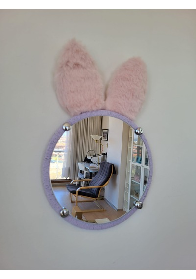 Pembe Tavşan Kulaklı Lila Çerçeveli Çocuk Odası Ayna