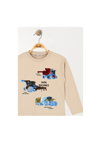 Alglıfe Erkek Çocuk Pullu Sweatshırt Bej