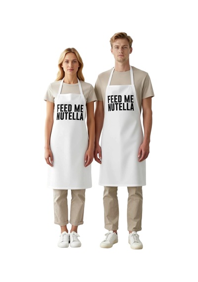Unisex Mutfak Önlüğü Nutella Baskılı Dtf Dijital Baskı Tekniği Ra Beyaz