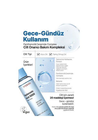 Yeppda Nemlendirici Hyalüronik Asit İçeren Vegan Tonik Yeppda Hyaluronic Acid 5000 Water Toner 200ml