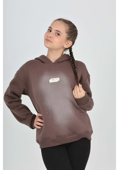 Toontoy Kız Çocuk Taş Dizaynlı Sweatshırt Kahve