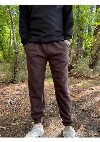 Erkek Ünisex Jogger Eşofman Altı 3 İplik Kalın Kişlık Kahverengi