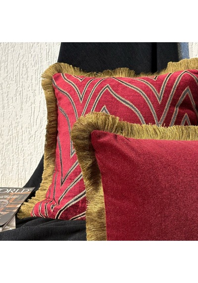 "vellora" Püsküllü Kırlent Kılıfı Seti - Bordo Bordo - Gold
