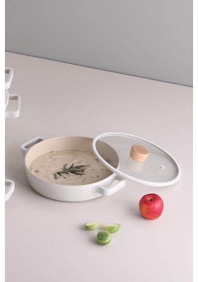 Neoflam Fika Cam Kapaklı Alüminyum Sahan 22cm Bej