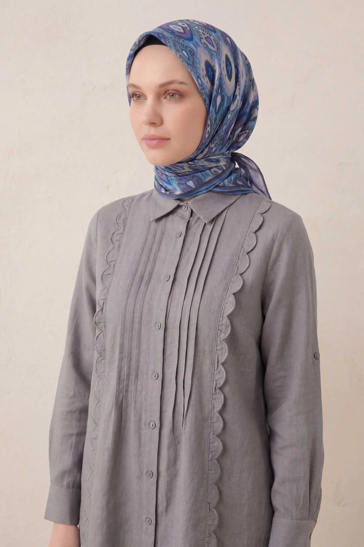 Silk Home Pamuk Karışımlı Soft Eşarp Baklava Desen Gök Mavi 90x90 taba