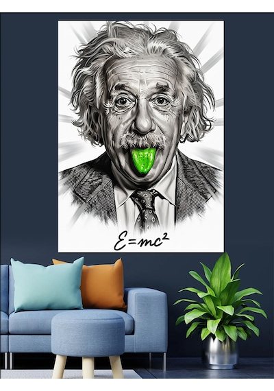 Dil Çıkaran Einstein Portresi Dekoratif Kanvas - Mdf Ahşap Tablo
