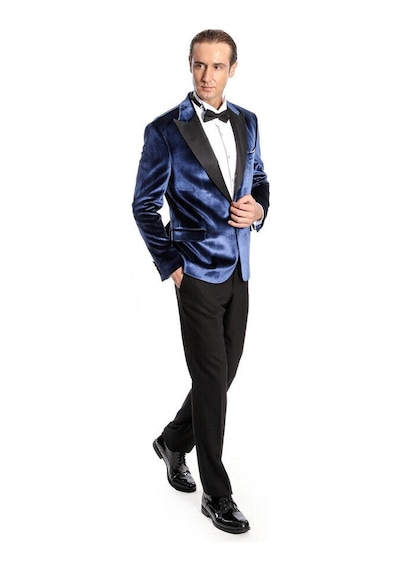 Wessi Kadife Slim Fit Mavi Erkek Smokin Ceket Mavi
