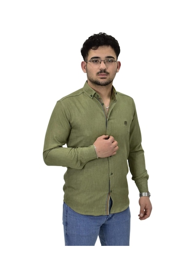 Erkek Spor Silim Fit Gömlek Bgl-st04479 Haki