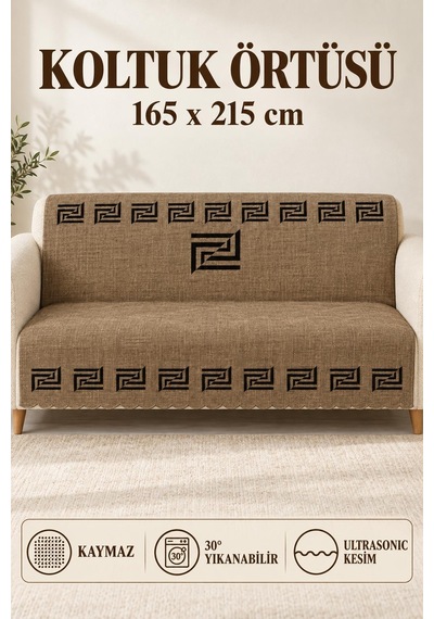 Çok Amaçlı Kadife Koltuk Örtüsü Kaymaz Süngerli 165x215 Cm Modern Bohem Çekyat Şalı Piknik Masa Örtüsü Alk2 Kahverengi