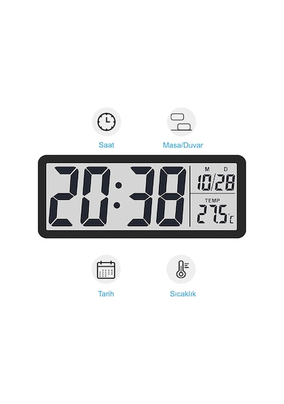 Hymark Lcd Ekran 20x8cm Dijital Duvar Saati Usb Pilli Zaman Sıcak Siyah