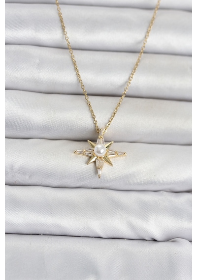 316l Çelik Zincir Gold Renk Kutup Yıldızı Model Kadın Kolye Açık Mavi 45992887