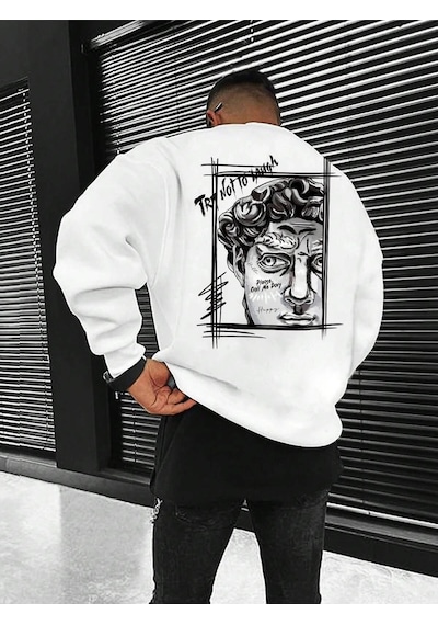 Adrift Manfinity Emrg Figure & Letter Graphic Sweatshirt Beyaz Beyaz