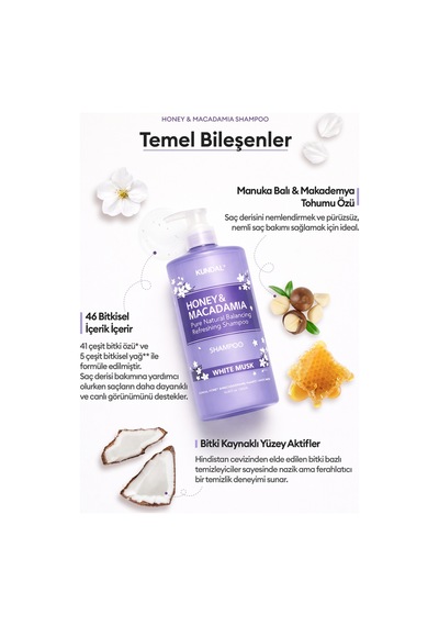 Canlandırıcı Saç Bakım Seti Kundal Honey & Macadamia Nature Shampoo+treatment-white Musk Edition