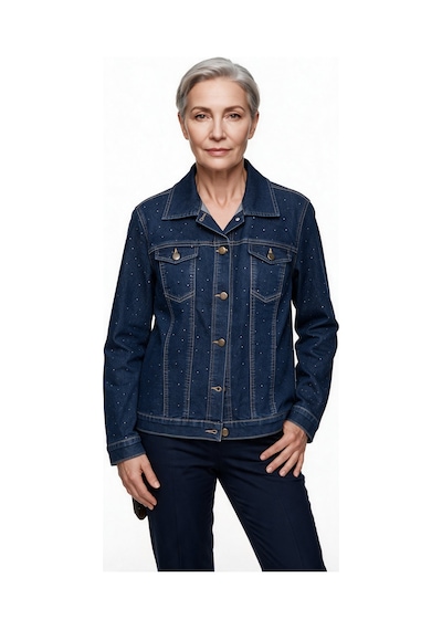 Seleste Kadın Gömlek Yaka Düğmeli Cepli Taş İşlemeli Denim Ceket 26yc26-1 Lacivert