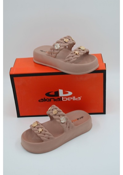 Akınalbella Ultrasoft Taşlı Kadın Terlik Camel