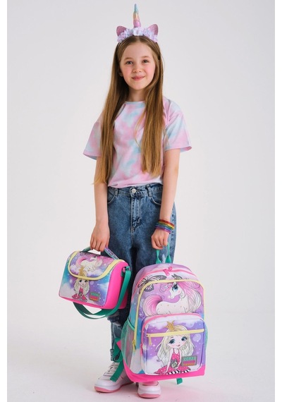 Coral High Kids Pembe Su Yeşili Unicornlu Kız Desenli 3 Lü Okul Çanta Seti Set0123733