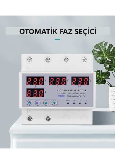 Tomzn 220V 63A Otomatik Faz Seçici Yüksek Alçak Voltaj Akım Koruma Gerilim Koruyucu Röle