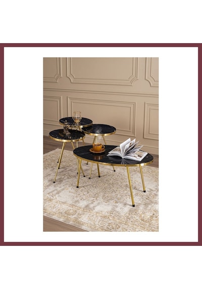 Storeşahin Zigon Sehpa Ve Orta Sehpa Elips Set Altın Metal Ayak Altın Shn0720