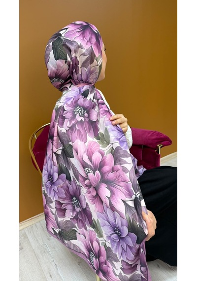 Mimiyum Garden Desen Organik Soft Şal- Pembe Lila Çok Renkli