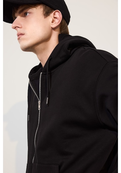 Defacto Relax Fıt Kapüşonlu İçi Yumuşak Tüylü Kalın Kumaş Fermuarlı Sweatshirt D7599ax26aubk81 Siyah-bk81
