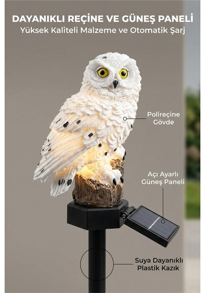 Solar Işıklı Baykuş Bahçe Lambası Güneş Enerjili Led Bahçe Aydınlatma Suya Dayanıklı 42 Cm