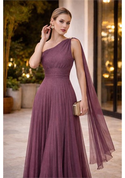 Neşeli Butik Kadın Gül Kurusu Tek Omuz Pilise Detaylı Simli Tül Kumaş Abiye Elbise Nbswll16 Neşeli Butik Kadın Gül Kurusu Tek Omuz Pilise Detaylı Simli Tül Kumaş Abiye Elbise Nbswll16