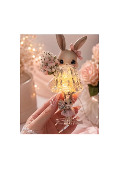 Tavşan Figürlü Kartlı Dekoratif Led Gece Lambası Kristal Abajur Tasarımlı Sevimli Bunny Masa Lambası, Çocuk Odası Ve Hediye Dekoru-hediyelik Ürün Şeffaf