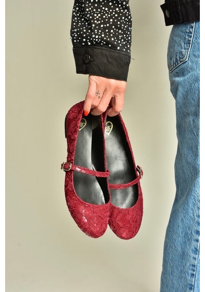 Fox Shoes Z726232704 Bordo Kumaş Bantlı Kadın Babet