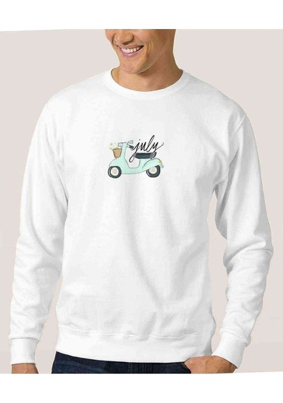 Tumblr Vespa Baskılı Beyaz Erkek Örme Sweatshirt