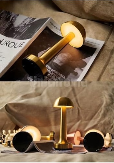 Lizbon 3 Işık Renkli Şarjlı Dim Edilebilir Masa Lambası Gold .