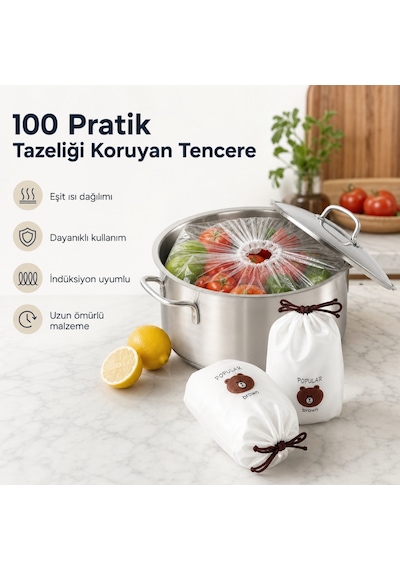 Mucit Home 100 Adet Pratik Tazeliği Koruyan Tencere Ve Tabak Bonesi Çok Amaçlı Kapak Gıda Bonesi