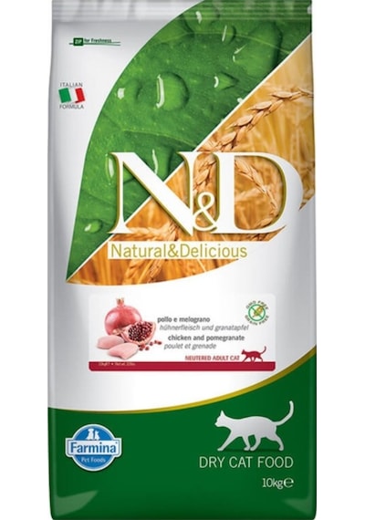 N&D Tahılsız Tavuklu ve Narlı Kısırlaştırılmış Yetişkin Kedi Maması 10 KG
