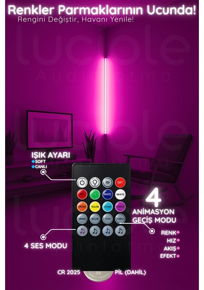 Renkli Ses Kontrollü Rgb Led Lamba Kumandalı Aplik / Abajur Işık Efektli Dekor