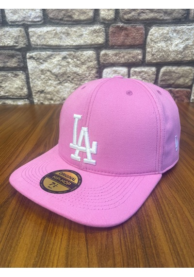 Hamze La Losangeles Nakışlı Hiphop Snapback Rapper Drip Şapka Cap Pembe - Beyaz