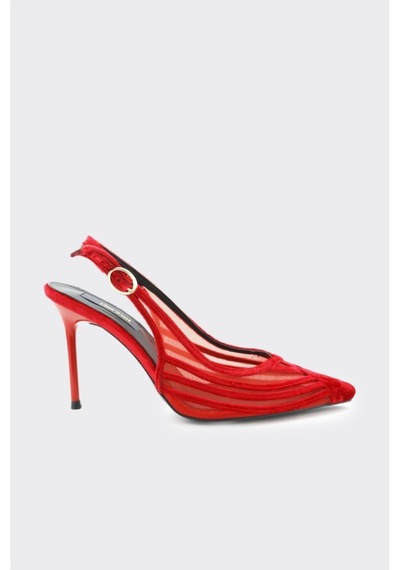 Derinet Thalıa Topuklu Abiye Ayakkabı Kırmızı Kadife Kırmızı Kadife