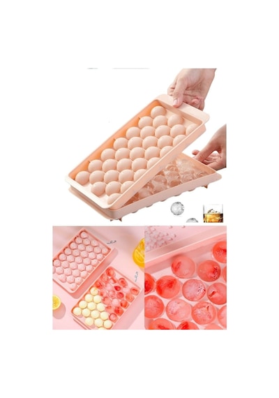 Büyük Küre Buz Kalıbı Kapaklı 33 Hazneli Yuvarlak Misket Buz Kalıbı 24,5x14,5x3 Cm Diğer