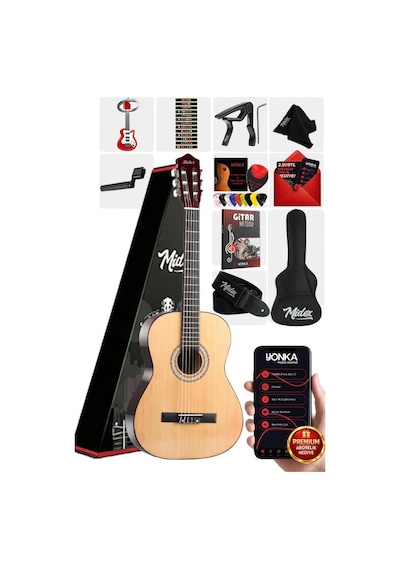 Midex CG-270NT Doğal Renk Klasik Gitar 4/4 Yetişkin Boy Sap Ayarlı Full Set