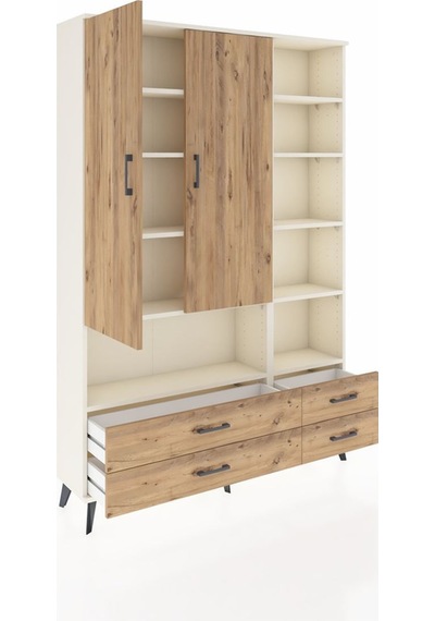 Arges Dolap 10 Raflı 4 Çekmeceli 2 Kapaklı 132x30x195 Aytaşı-çam/çam Atlas Çam/atlas Çam
