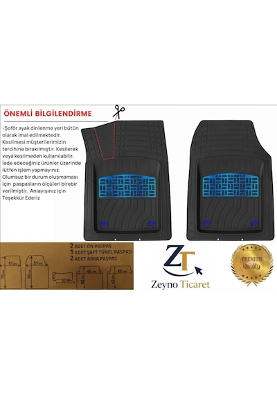 Peugeot 207 Hb 2012 Uyumlu 4 Cm Derin Havuzlu 3d Universal Oto Paspas Siyah-mavi