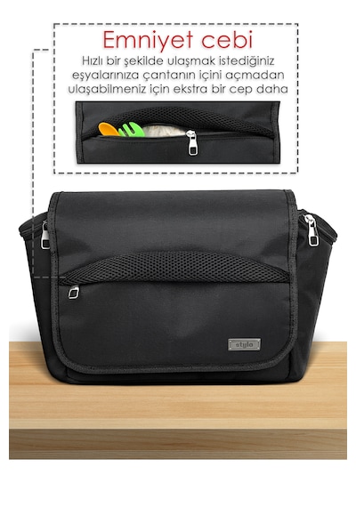 Stylo Stroller Bag Bebek Arabası ve Omuz Çantası X Pro Termos Bölümlü Siyah