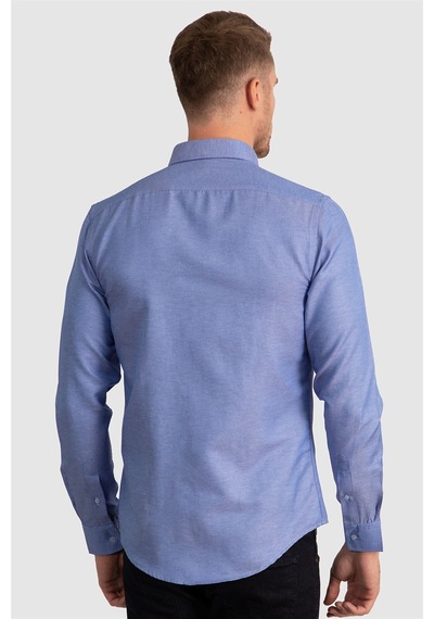 Tudors Slim Fit Dar Kesim Oxford Spor Erkek Gömlek-21478 Mavi
