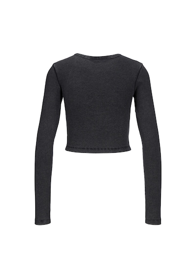 Kadin Uzun Kollu Crop Tisört - Feline - 12249435 Black