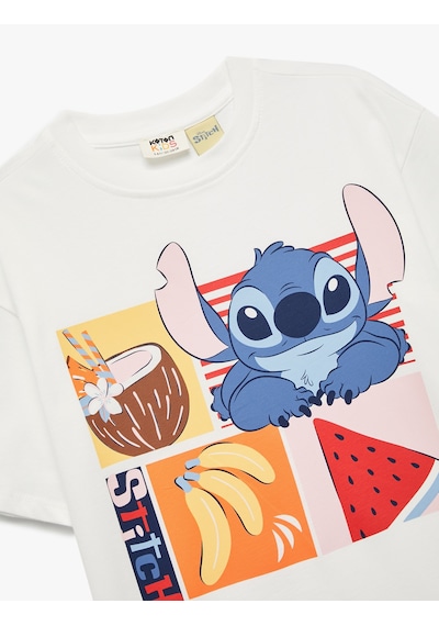 Koton Stitch Lisanslı Pamuklu Uzun Kollu Bisiklet Yaka Baskılı Tişört Ekru 5skg10633ak