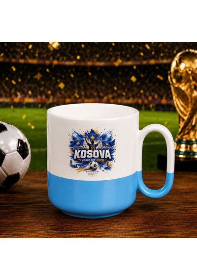Bk Gift Kosova Taraftar Temalı Dünya Futbol Kupası Tasarımlı Mavi Joyful Kupa Bardak-5 Beyaz