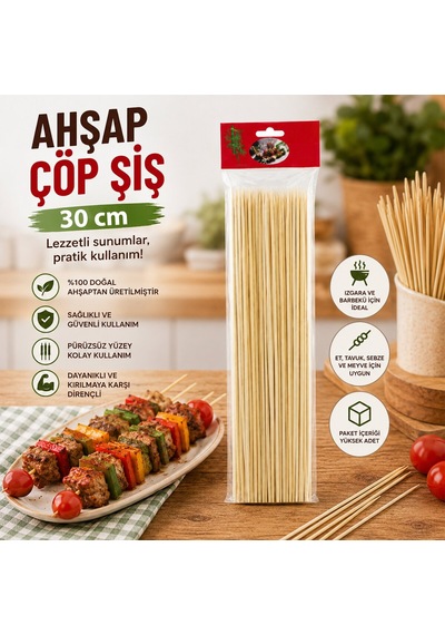 Enfa Ra-329 Ahşap Çöp Şiş 30 Cm - 46 Adet- 10'li Paket